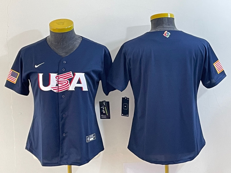 Women's USA Baseball Blank 2023 Navy World Baseball Classic Stitched Jersey(Run Small)